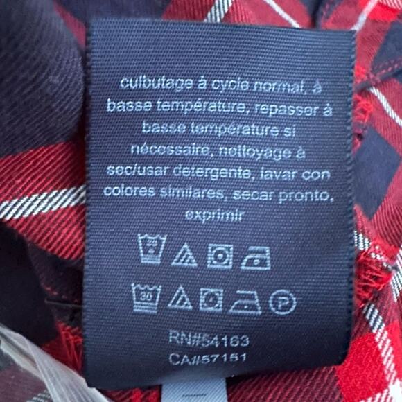 Tommy Hilfiger Women M Plaid Button-Up Shirt Red Navy Check Cotton Logo Pocket - Picture 5 of 10